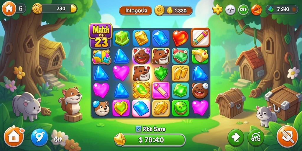 Screenshot gameplay 73K menunjukkan tantangan Match-3 yang menarik.