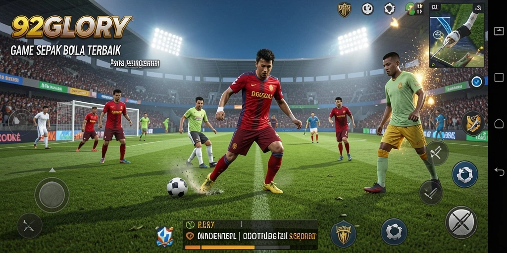 Screenshot gameplay 92GLORY menampilkan pertandingan sepak bola yang seru.