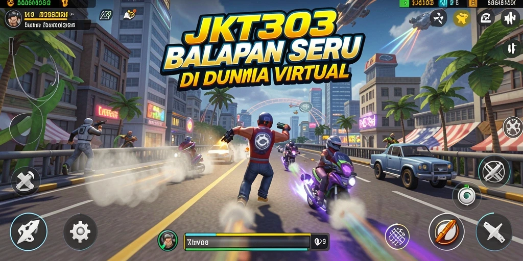 Screenshot gameplay JKT303 menampilkan balapan mendebarkan di trek urban.