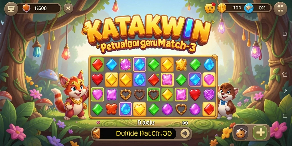 Tampilan gameplay seru KATAKWIN dengan kombinasi warna-warni.