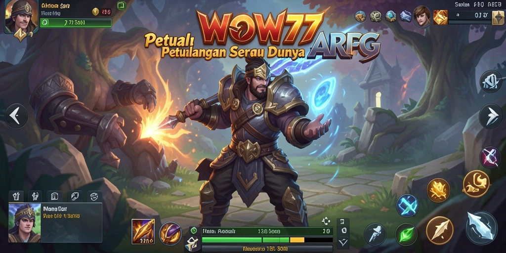 Tangkapan layar utama WOW77 menampilkan pertarungan epik antar karakter.